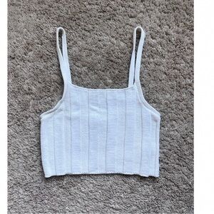 Elegant White Ribbed Knit Camisole